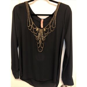 Eight & Sixty Ladies Top Metal Embellished Neckline Long Sleeved Medium